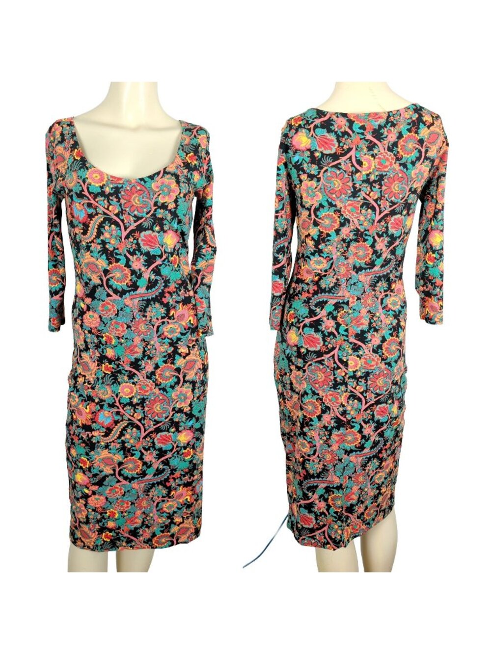 Peruvian Connection Dress Women S Pima Cotton Floral Sheath Black Blue Midi